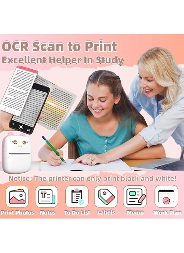 Wireless Mini Pocket Printer for Labels, Stickers, Photos, Bookmarks, Cards, White